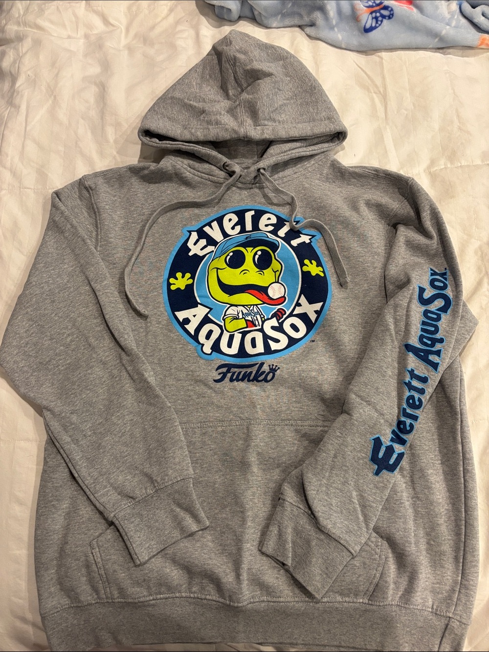 Funko Gray Hoodie with Blue and Yellow Everett AquaSox Logo
